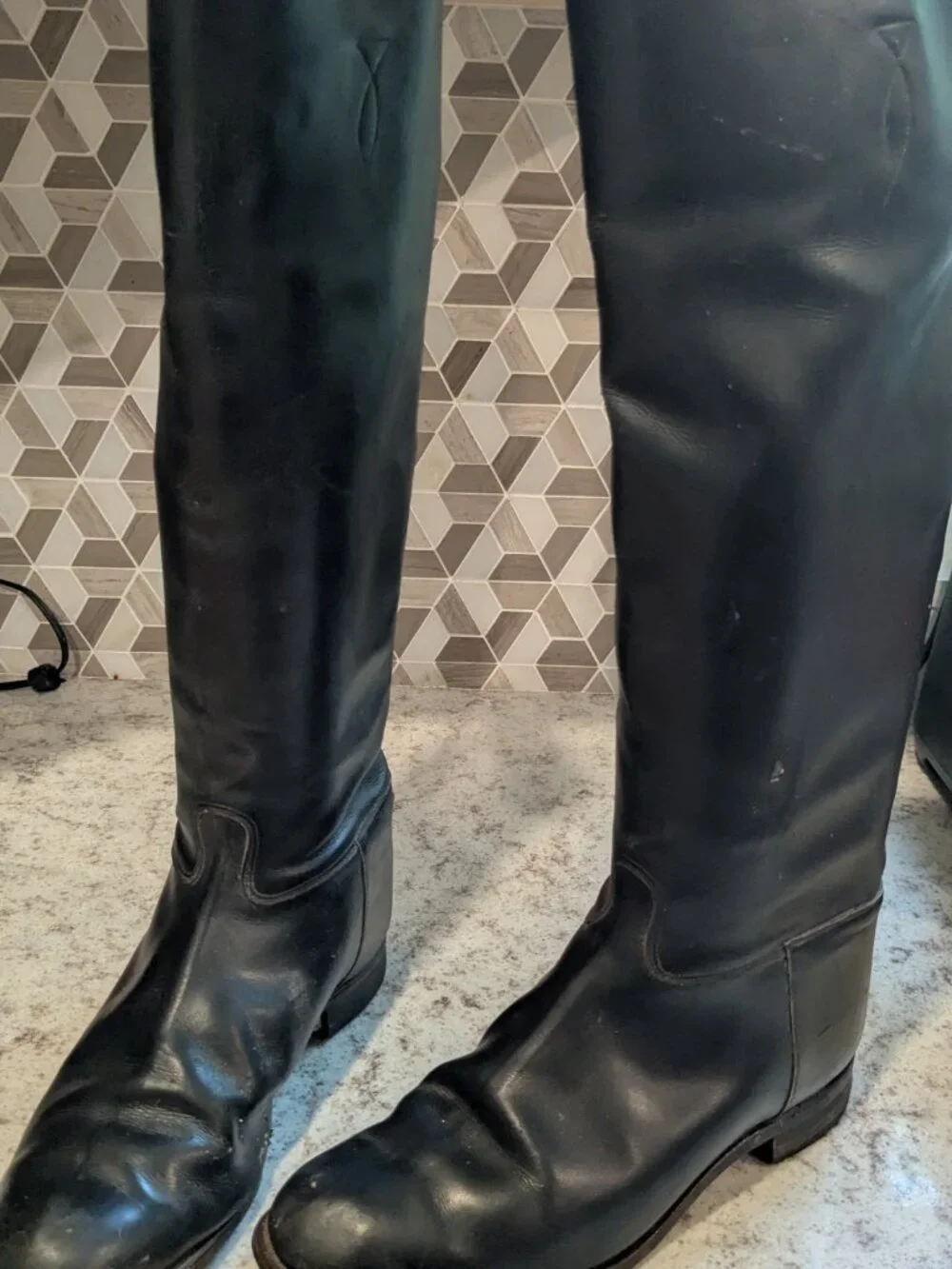 Vintage English Riding Equestrian Tall Boots 7.5 Black Leather
